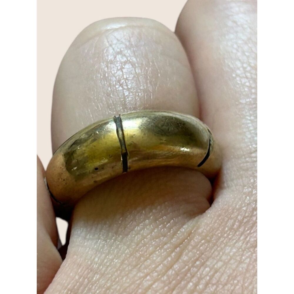 ✨ CHUNKY BRASS STATEMENT RING BRUTALIST MODERNIST SEGMENTED PUFFY DOMED SZ 7